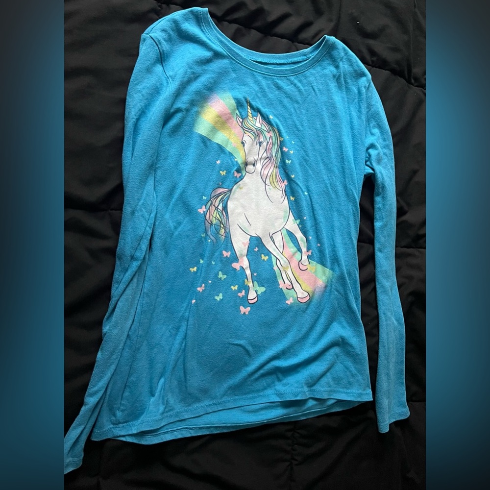 Bundle 1 The children’s place Blue Unicorn Long Sleeve and 1 Primark Tan flower